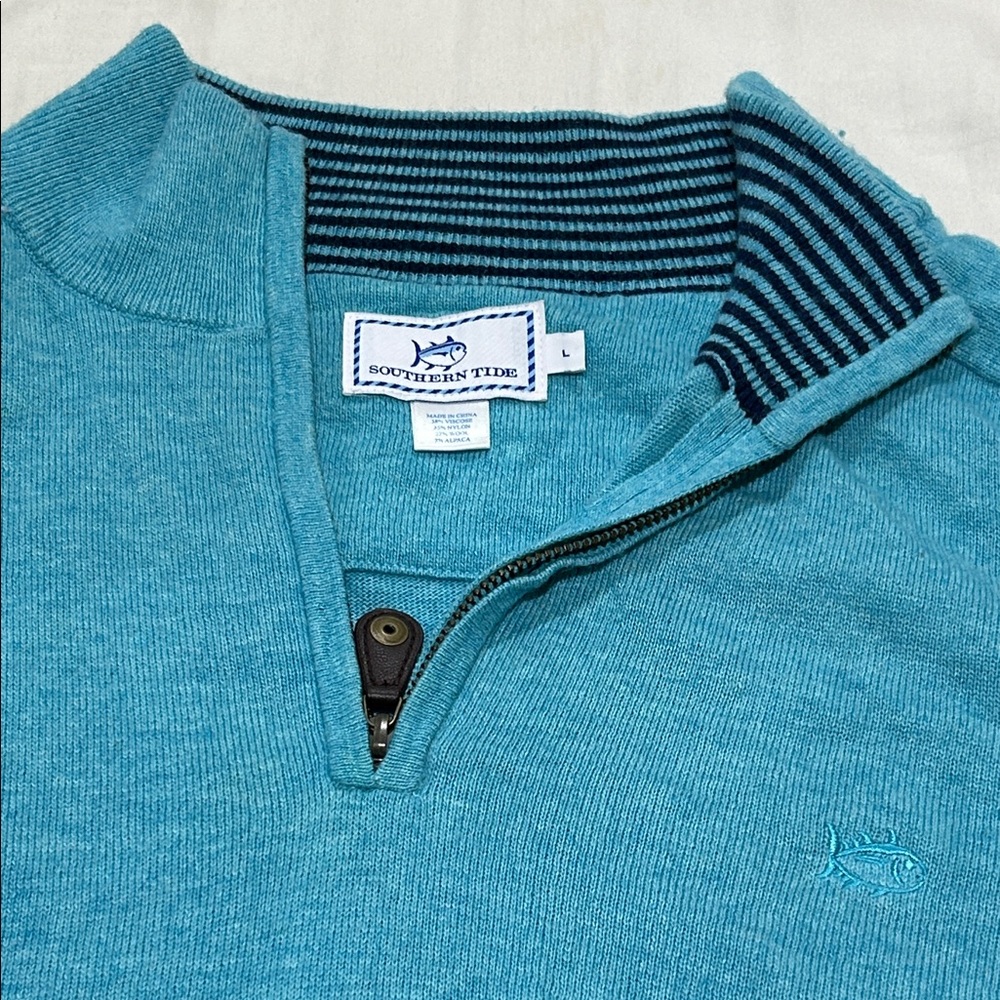 Southern Tide Aqua Quarter-Zip with Striped Collar